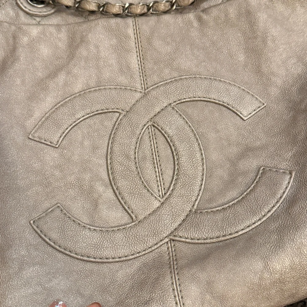 CHANEL CC GHW 2 Way Chain Shoulder Bag Calfskin Leather in Grey